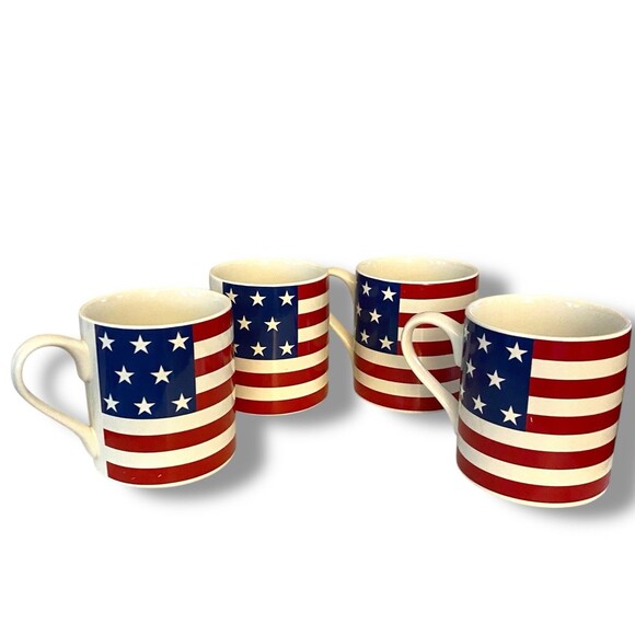 Vintage Set Of 4 RALPH LAUREN Hampton’s Flag 12oz COFFEE MUGS CUPS Americana - Picture 1 of 12